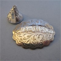 SCALLOPED ENGRAVED STERLING SILVER BROOCH