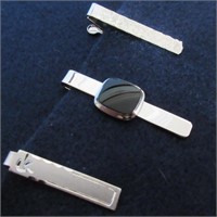 3 GENTLEMEN'S TIE CLIPS - ALL STERLING SILVER