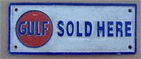 Gulf Sold Here Cast Iron Sign 4" X 9 1/2"