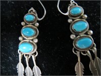 Vtg Navajo Pat Platero Sterling/Turquoise Earrings