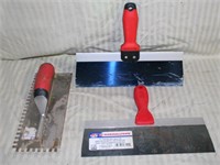2 TAPING KNIVES & 1 NOTCHED TROWEL
