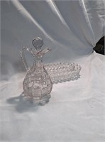 2 glass dishes and glass bottle