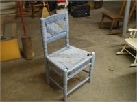 Wicker Rattan Chair, Vintage Blue