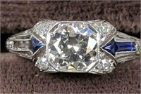 Platinum.75-1 Ct Diamond Art Deco Ring 2.1 Dwt