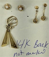 3 Pairs 14k Gold Earrings 2.7 Dwt