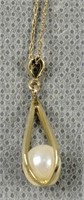 10k Gold Pearl Pendant 20" Necklace 0.9 Dwt