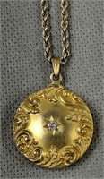 10k Gold Diamond Locket 19" Rope Chain 9.7 Dw