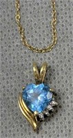 10k Gold Blue Stone Pendant Necklace 1 Dwt
