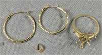 14k Gold Earrings, Ring, Bale 2.6 Dwt, No Stones