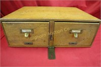 Vintage Oak 2 Drawer Index Card File Box