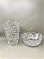2 pcs Pinwheel crystal, bowl & 10" vase