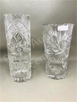 pair- crystal vases, 10" & 12" tall