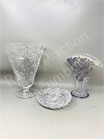 2 crystal vases & crystal ashtray