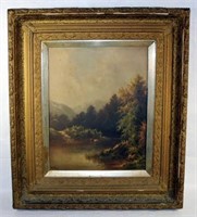 [C]~ Framed O/C Cows in River Scene Signed HH 1887