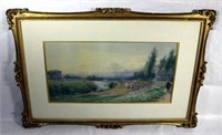 [C] ~ Watercolor Oxen Scene Signed Arno Florence