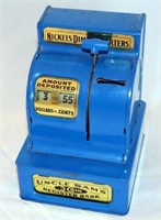 [M] ~ Uncle Sams 3 Coin Register Bank (with coins)