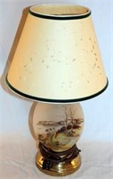 [M] ~ Table Lamp w/ Hand Painted Glass Base