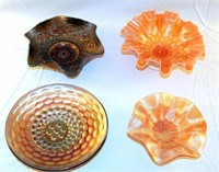 [M] ~ (Lot of 4) Carnival Glass Bowls