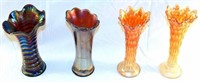 [M] ~ (Lot of 4) Fluted Carnival Glass Vases