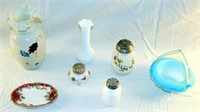 [M] ~ Lot of Painted Milk Glass & Satin Glass Bask