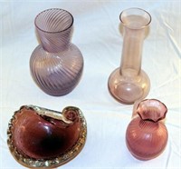 [M] ~ Lot of Amethyst Glass Vases & Ashtray