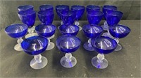 Collection of blue stemmed glasses