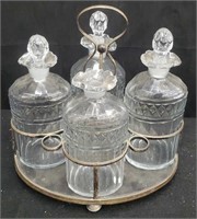 Cruet set, glass and silver plated