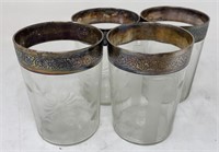 Sterling silver rimmed glasses 4 cups bc