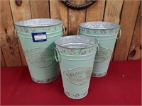 3-Pc Light Green Flowers & Garden Bucket Set