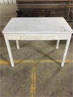 Metal and wood table with drawer (40” x 25” x