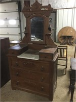 Antique dresser with mirror (39” x 18” x 76”)