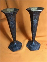 2 cast iron flower vases 10” tall