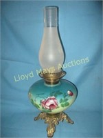Antique Hand Painted Kerosene Parlor Lamp