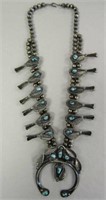 Vintage Native Silver Squash Blossom Turq Necklace