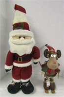 2 Stuffed Christmas Decorations - Santa & Reindeer