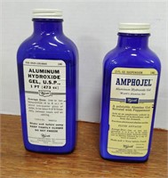 Lot of 2 cobalt medicine bottles