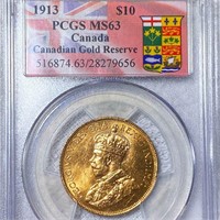 1913 Canadian Gold $10 Coin PCGS - MS63