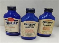 Lot of 3 cobalt Phillips Magnesia bottles