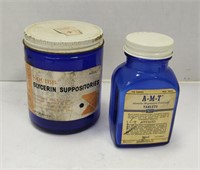 Lot of 2 cobalt medical bottles