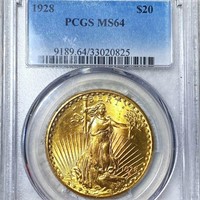 1928 $20 Gold Double Eagle PCGS - MS64