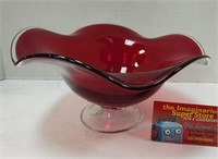 Ruby glass ruffled bowl compote