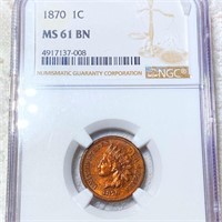 1870 Indian Head Penny NGC - MS 61 BN