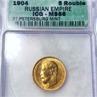 1904 Russian Empire Gold 5 Rouble ICG - MS66