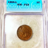 1864-L Indian Head Penny ICG - F15