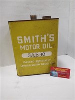 Smith's Motor Oil large metal oil can. As is.