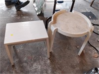 2 stools 1wooden and 1 plastic