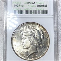 1927 Silver Peace Dollar ANACS - MS63