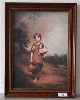 OIL ON CANVAS PAINTING W/LITTLE BOY AND DOG