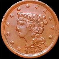 1853 Braied Hair Half Cent NEARLY UNCIRCULATED