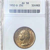 1932-D Washington Silver Quarter ANACS - AU58